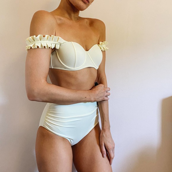 Ivory Yellow High Waist Ruffle Strap Bikini - Picture 8 of 9